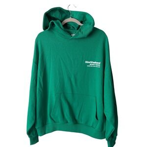 Pacific Republic Graphic Hoodie Green Slow Weekend Sporty Mood Large Y2K